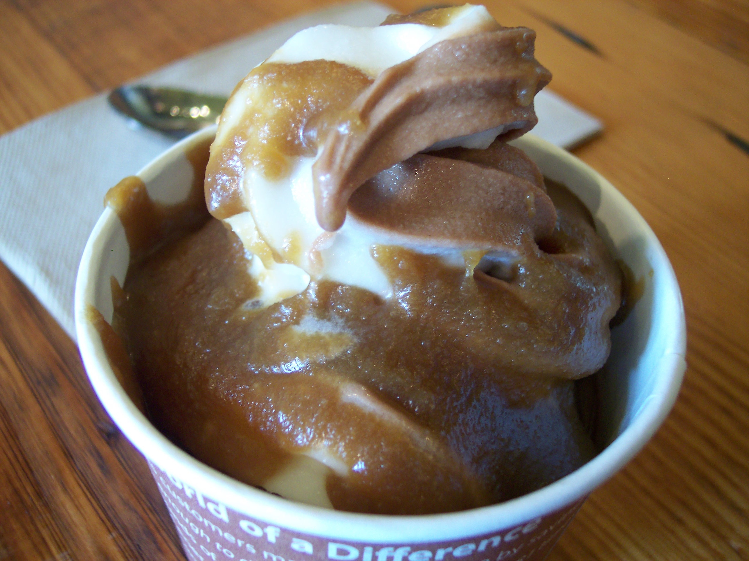 shown here with caramel sauce